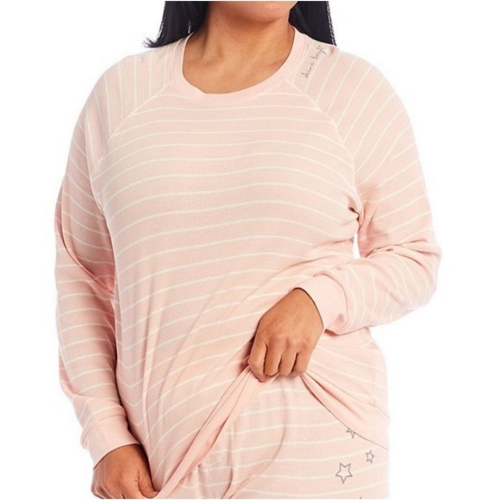 PJ Salvage Pink Stripe Thermal Waffle Knit Lounge Top Pajama Shirt Size L